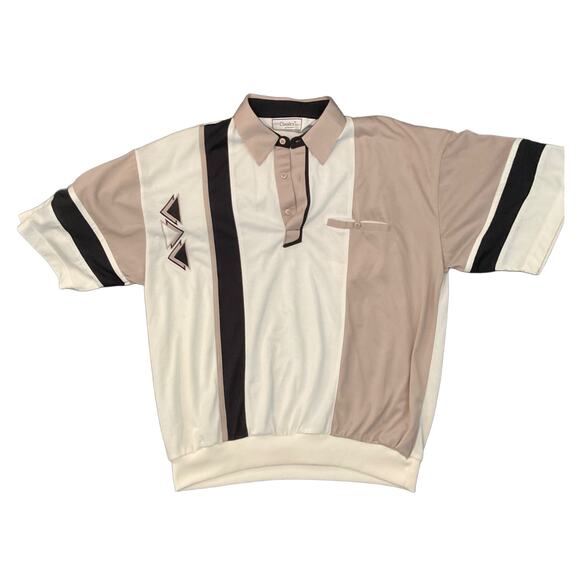 VINTAGE 80s 90s Classics by Palmland Banded Bottom Knit Polo Shirt L RETRO - Picture 1 of 8
